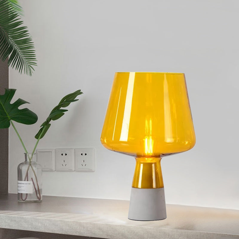 Truncated Cone Night Lighting Mid-Century Yellow/Blue Glass 1 Head Table Lamp with Open Top Design and Solid Concrete Base Clearhalo 'Lamps' 'Table Lamps' Lighting' 1456032
