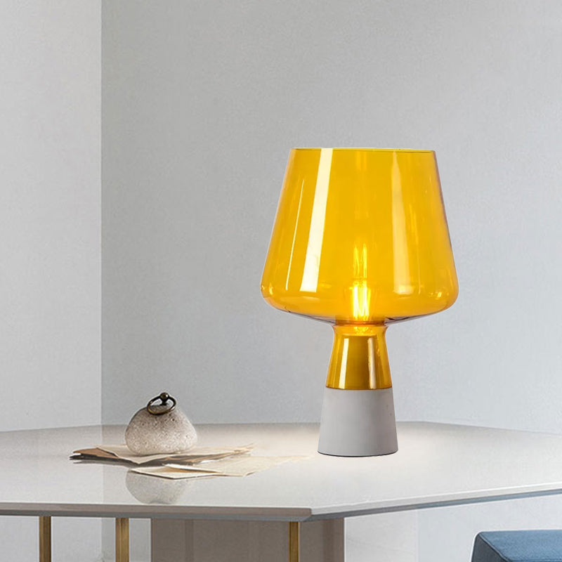 Truncated Cone Night Lighting Mid-Century Yellow/Blue Glass 1 Head Table Lamp with Open Top Design and Solid Concrete Base Clearhalo 'Lamps' 'Table Lamps' Lighting' 1456033