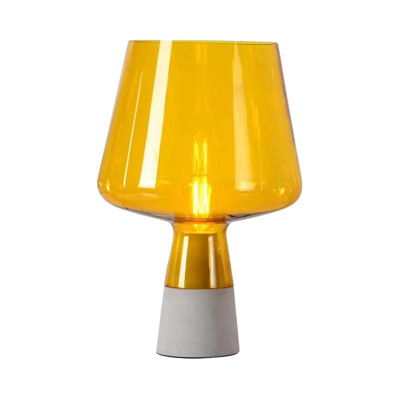 Truncated Cone Night Lighting Mid-Century Yellow/Blue Glass 1 Head Table Lamp with Open Top Design and Solid Concrete Base Clearhalo 'Lamps' 'Table Lamps' Lighting' 1456034