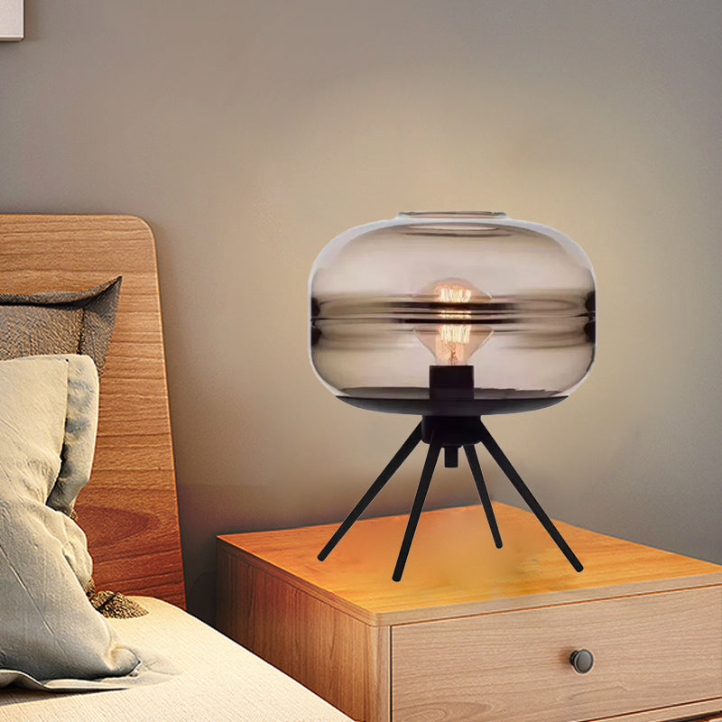 Black 4-Leg Table Lamp Modern Creative Single-Bulb Tan/Blue Glass Nightstand Light with Ellipse Lamp Shade Clearhalo 'Lamps' 'Table Lamps' Lighting' 1456041