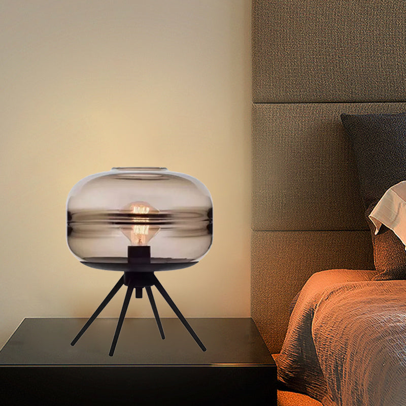 Black 4-Leg Table Lamp Modern Creative Single-Bulb Tan/Blue Glass Nightstand Light with Ellipse Lamp Shade Clearhalo 'Lamps' 'Table Lamps' Lighting' 1456042