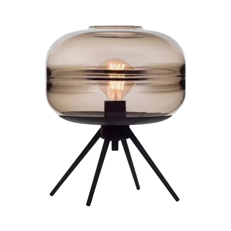 Black 4-Leg Table Lamp Modern Creative Single-Bulb Tan/Blue Glass Nightstand Light with Ellipse Lamp Shade Clearhalo 'Lamps' 'Table Lamps' Lighting' 1456043