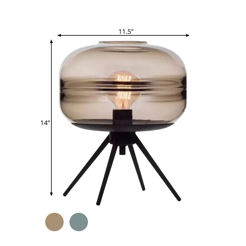 Black 4-Leg Table Lamp Modern Creative Single-Bulb Tan/Blue Glass Nightstand Light with Ellipse Lamp Shade Clearhalo 'Lamps' 'Table Lamps' Lighting' 1456044