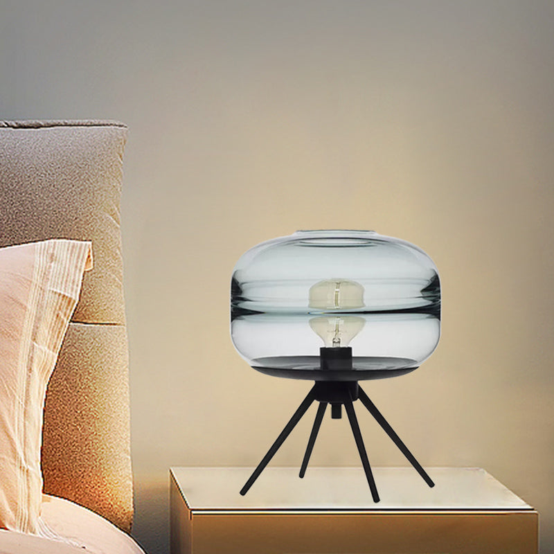 Black 4-Leg Table Lamp Modern Creative Single-Bulb Tan/Blue Glass Nightstand Light with Ellipse Lamp Shade Clearhalo 'Lamps' 'Table Lamps' Lighting' 1456047