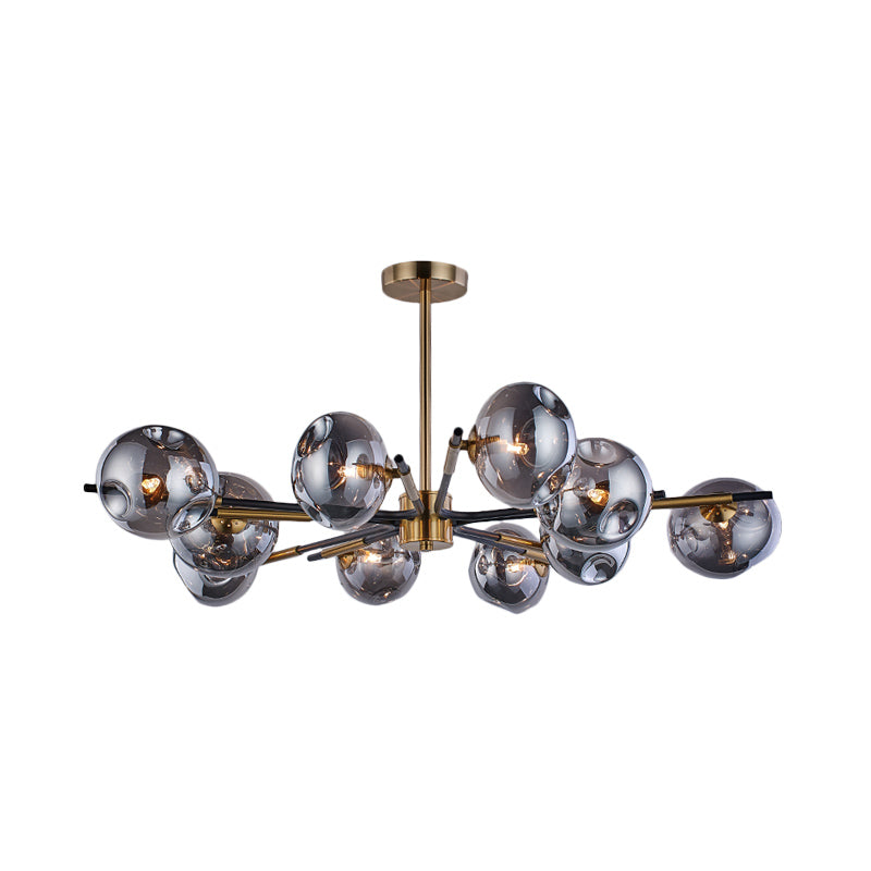 Radial Flush Chandelier Vintage Amber/Smoke Grey Dimpled Glass 10 Lights Living Room Semi Flush Mount Ceiling Light Clearhalo 'Ceiling Lights' 'Close To Ceiling Lights' 'Close to ceiling' 'Glass shade' 'Glass' 'Island Lights' 'Semi-flushmount' Lighting' 1456061