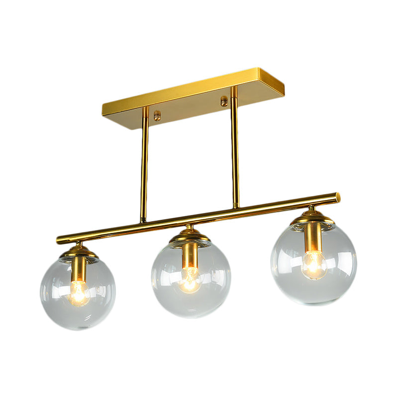 Sphere Clear/Amber Glass Pendant Lamp Vintage 3 Bulbs Gold Hanging Light Fixture over Island Clearhalo 'Ceiling Lights' 'Glass shade' 'Glass' 'Island Lights' 'Pendant Lights' Lighting' 1456080