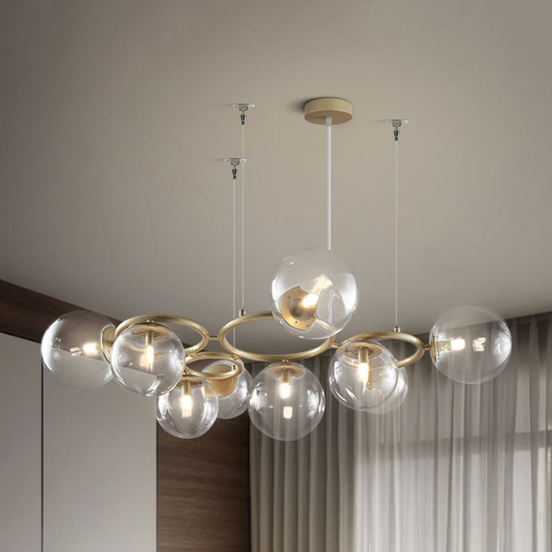 Multi-Circle Chandelier Light Modern Iron 9-Light Gold Hanging Lamp with Bubble Glass Shade Gold Clearhalo 'Ceiling Lights' 'Chandeliers' 'Modern Chandeliers' 'Modern' Lighting' 1456112