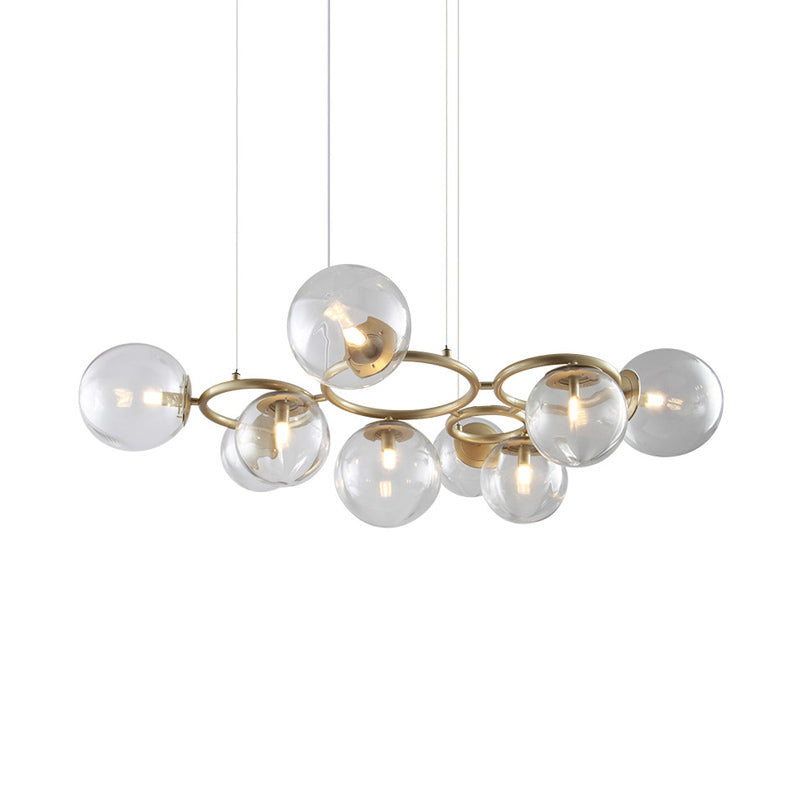 Multi-Circle Chandelier Light Modern Iron 9-Light Gold Hanging Lamp with Bubble Glass Shade Clearhalo 'Ceiling Lights' 'Chandeliers' 'Modern Chandeliers' 'Modern' Lighting' 1456115