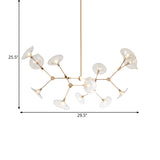 Postmodern Branched Chandelier Cognac Glass 12 Heads Living Room Pendant Light in Gold with Flared Shade Clearhalo 'Ceiling Lights' 'Chandeliers' 'Modern Chandeliers' 'Modern' Lighting' 1456121