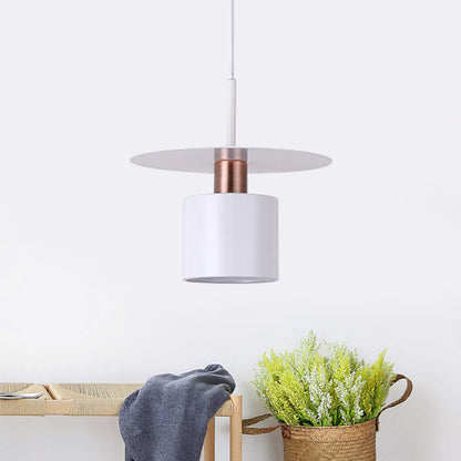 Perfume Bottle Bedside Hanging Light Metallic 1 Head 8"/14" Wide Minimalism Ceiling Suspension Lamp in White with Disk Top White Clearhalo 'Ceiling Lights' 'Modern Pendants' 'Modern' 'Pendant Lights' 'Pendants' Lighting' 1456243