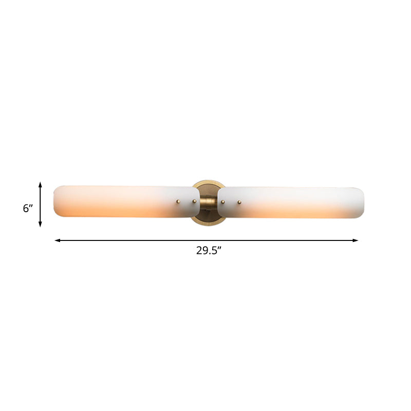 Linear Bathroom Vanity Sconce Light Colonial Frosted White Glass 2 Bulbs Gold Wall Lamp Fixture Clearhalo 'Vanity Lights' 'Wall Lights' Lighting' 1456272