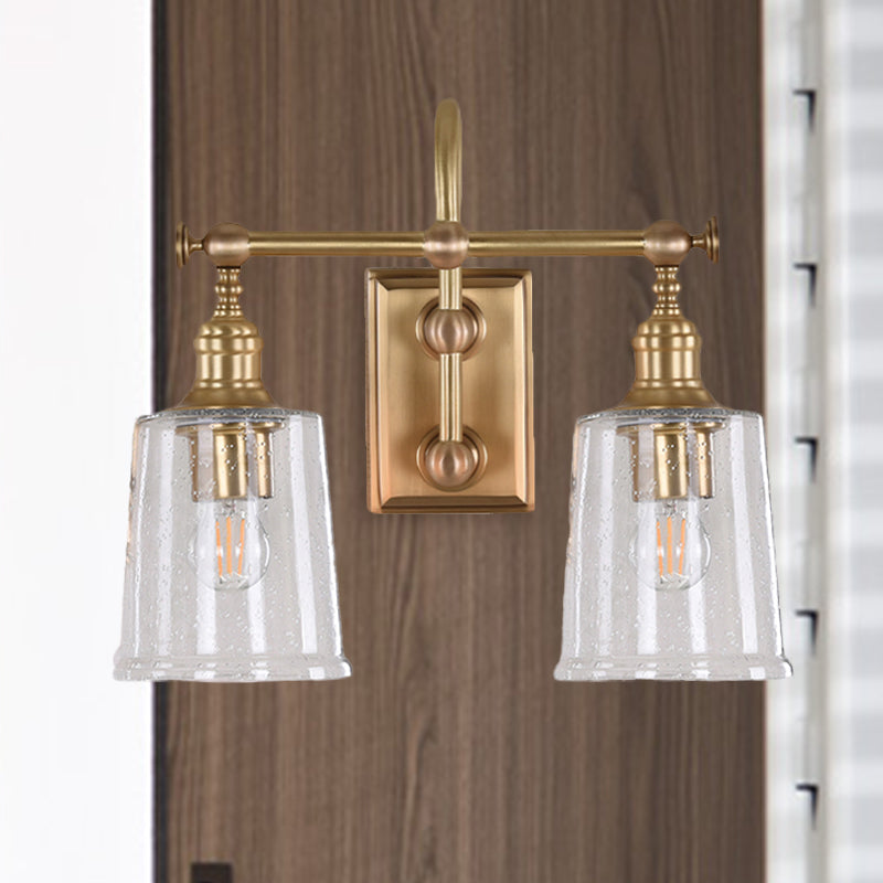 White/Clear Glass Bucket Vanity Lamp Colonial 2 Heads Bathroom Wall Sconce Lighting Fixture in Gold for Bathroom Clear Clearhalo 'Vanity Lights' 'Wall Lights' Lighting' 1456273