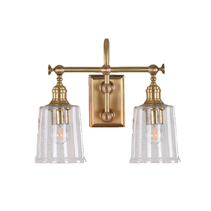 White/Clear Glass Bucket Vanity Lamp Colonial 2 Heads Bathroom Wall Sconce Lighting Fixture in Gold for Bathroom Clearhalo 'Vanity Lights' 'Wall Lights' Lighting' 1456276