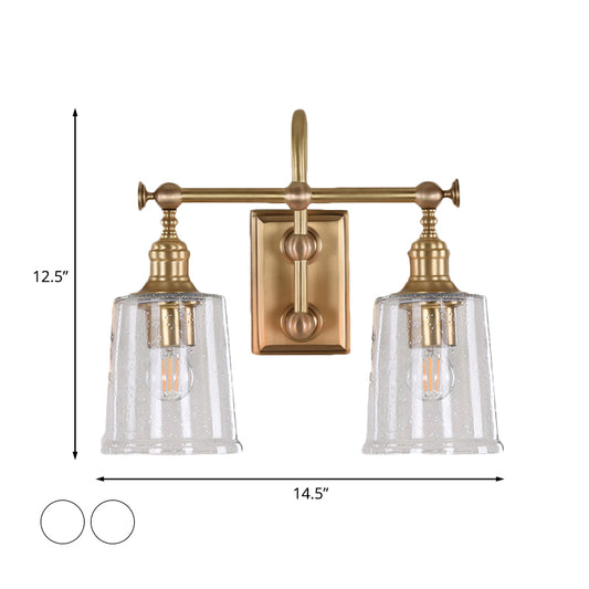White/Clear Glass Bucket Vanity Lamp Colonial 2 Heads Bathroom Wall Sconce Lighting Fixture in Gold for Bathroom Clearhalo 'Vanity Lights' 'Wall Lights' Lighting' 1456277