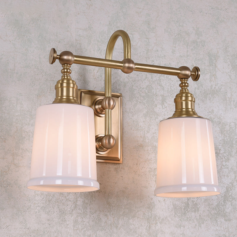 White/Clear Glass Bucket Vanity Lamp Colonial 2 Heads Bathroom Wall Sconce Lighting Fixture in Gold for Bathroom Clearhalo 'Vanity Lights' 'Wall Lights' Lighting' 1456280