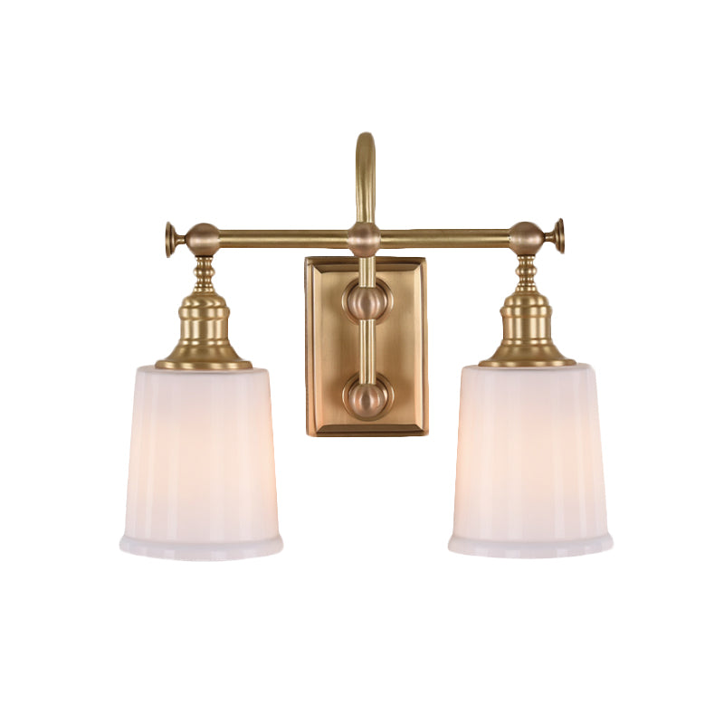 White/Clear Glass Bucket Vanity Lamp Colonial 2 Heads Bathroom Wall Sconce Lighting Fixture in Gold for Bathroom Clearhalo 'Vanity Lights' 'Wall Lights' Lighting' 1456281