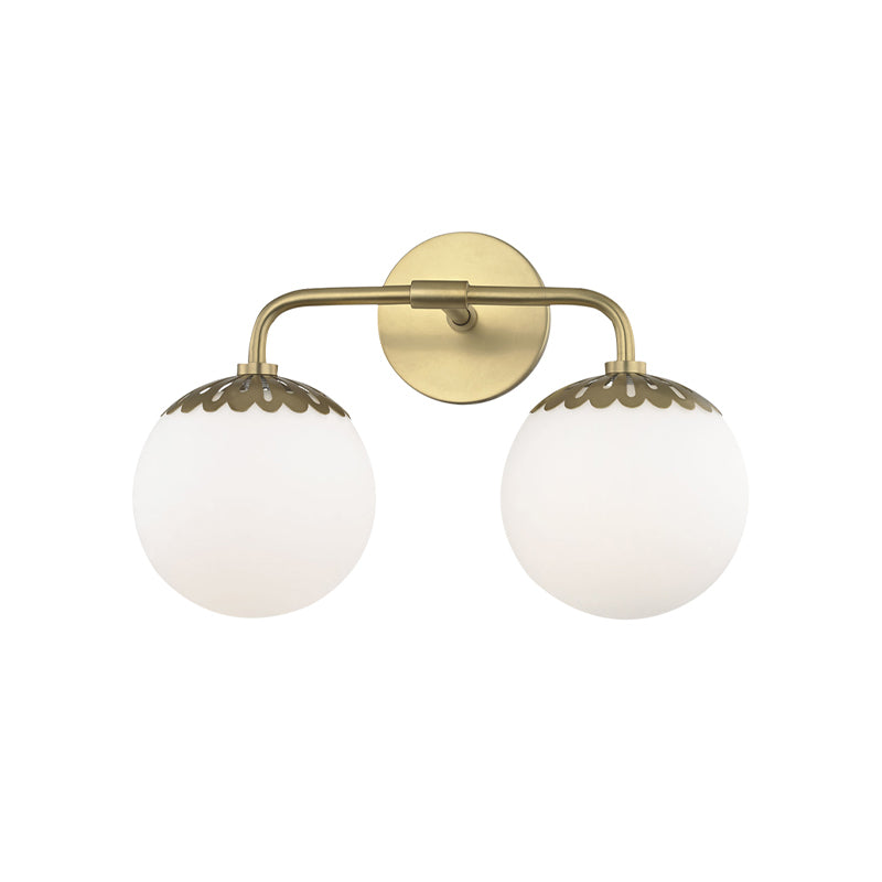 Ivory Glass Gold Vanity Sconce Sphere 2/3 Lights Colonialist Wall Mounted Light Fixture for Bedroom Clearhalo 'Vanity Lights' 'Wall Lights' Lighting' 1456285