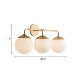Ivory Glass Gold Vanity Sconce Sphere 2/3 Lights Colonialist Wall Mounted Light Fixture for Bedroom Clearhalo 'Vanity Lights' 'Wall Lights' Lighting' 1456291