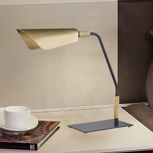 Roll Metal Study Light Colonialism 1 Bulb Bedroom Night Table Lamp in Gold with Rectangle Pedestal Clearhalo 'Lamps' 'Table Lamps' Lighting' 1456318