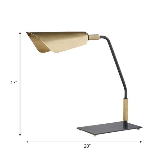 Roll Metal Study Light Colonialism 1 Bulb Bedroom Night Table Lamp in Gold with Rectangle Pedestal Clearhalo 'Lamps' 'Table Lamps' Lighting' 1456320