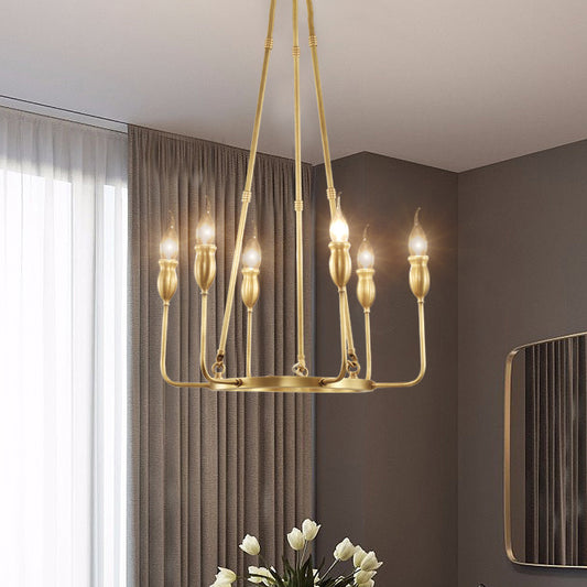 6/8 Bulbs Candle Ceiling Chandelier Colonial Gold Metal Suspension Pendant Light for Dining Room Clearhalo 'Ceiling Lights' 'Chandeliers' Lighting' options 1456322