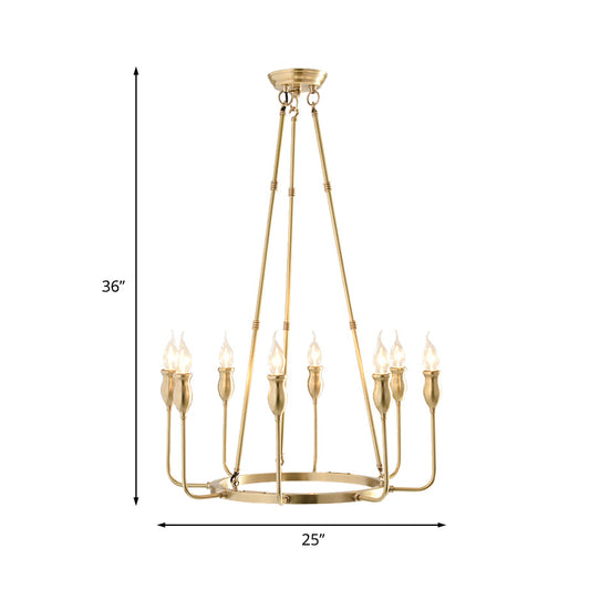 6/8 Bulbs Candle Ceiling Chandelier Colonial Gold Metal Suspension Pendant Light for Dining Room Clearhalo 'Ceiling Lights' 'Chandeliers' Lighting' options 1456330