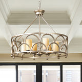 8 Lights Marble Pendant Chandelier Traditional Gold Cylindrical Bedroom Ceiling Lamp with Round Cage Clearhalo 'Ceiling Lights' 'Chandeliers' Lighting' options 1456332