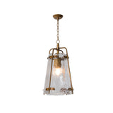Traditional Conical Suspended Lighting Fixture 1 Bulb Clear Ripple Glass Pendant in Gold with Metal Cage Clearhalo 'Ceiling Lights' 'Glass shade' 'Glass' 'Pendant Lights' 'Pendants' Lighting' 1456349