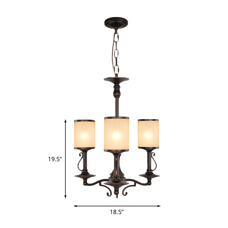 Beige Glass Black Chandelier Lamp Cylindrical 3/6/8 Heads Traditionalism Pendant Ceiling Light for Restaurant Clearhalo 'Ceiling Lights' 'Chandeliers' Lighting' options 1456355