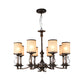 Beige Glass Black Chandelier Lamp Cylindrical 3/6/8 Heads Traditionalism Pendant Ceiling Light for Restaurant Clearhalo 'Ceiling Lights' 'Chandeliers' Lighting' options 1456364