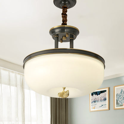 12"/16" W Gold/Black Bowl Pendant Chandelier Vintage Frosted White Glass Dining Room LED Hanging Light Black Clearhalo 'Ceiling Lights' 'Chandeliers' Lighting' options 1456382_979f6fb4-42ef-4878-b80f-fbb316e186b2