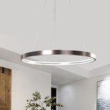 Circle Aluminum Chandelier Light Simplicity Polished Brown 16"/23.5" Wide LED Pendant Lighting in Warm/White/Natural Light Brown Clearhalo 'Ceiling Lights' 'Chandeliers' 'Modern Chandeliers' 'Modern' Lighting' 1456464