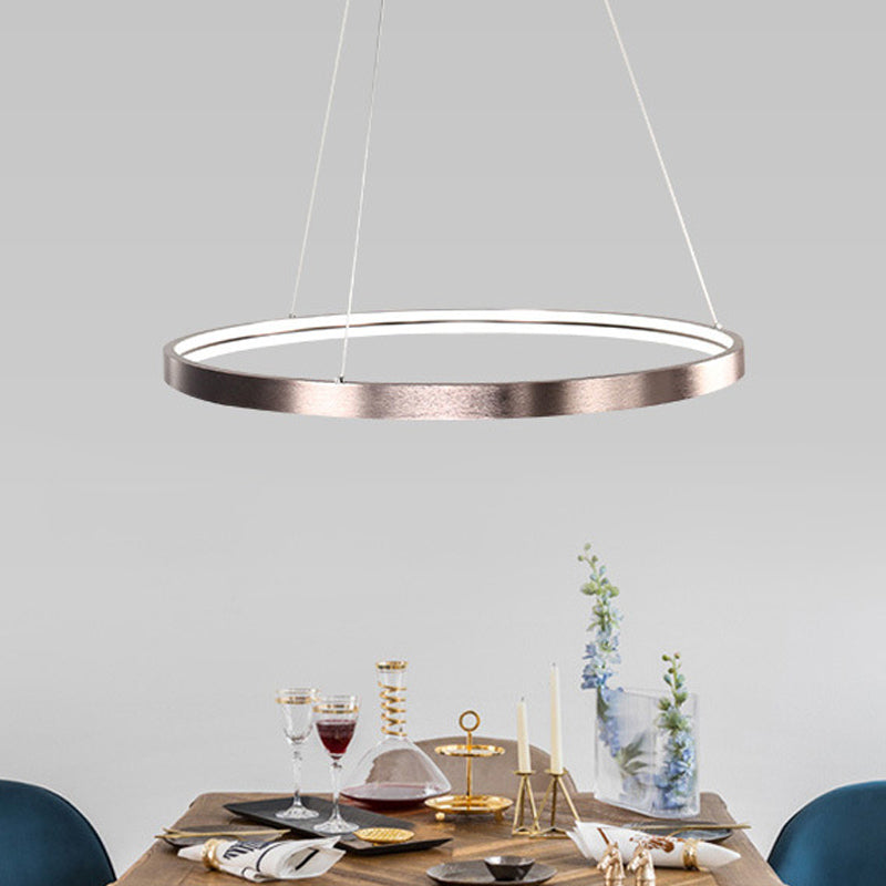 Circle Aluminum Chandelier Light Simplicity Polished Brown 16"/23.5" Wide LED Pendant Lighting in Warm/White/Natural Light Clearhalo 'Ceiling Lights' 'Chandeliers' 'Modern Chandeliers' 'Modern' Lighting' 1456465