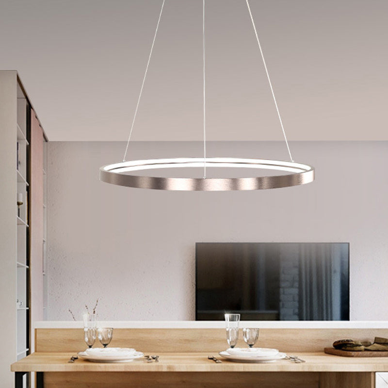 Circle Aluminum Chandelier Light Simplicity Polished Brown 16"/23.5" Wide LED Pendant Lighting in Warm/White/Natural Light Clearhalo 'Ceiling Lights' 'Chandeliers' 'Modern Chandeliers' 'Modern' Lighting' 1456466