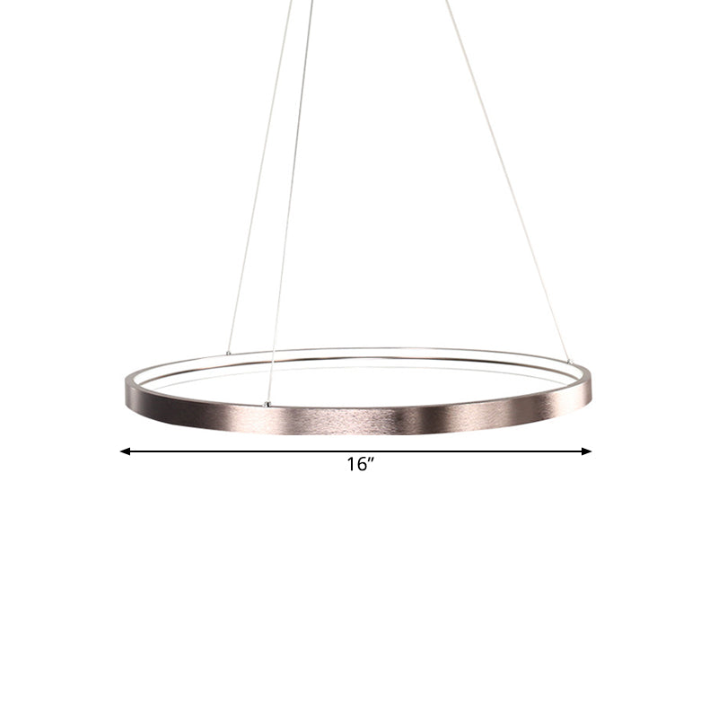 Circle Aluminum Chandelier Light Simplicity Polished Brown 16"/23.5" Wide LED Pendant Lighting in Warm/White/Natural Light Clearhalo 'Ceiling Lights' 'Chandeliers' 'Modern Chandeliers' 'Modern' Lighting' 1456468