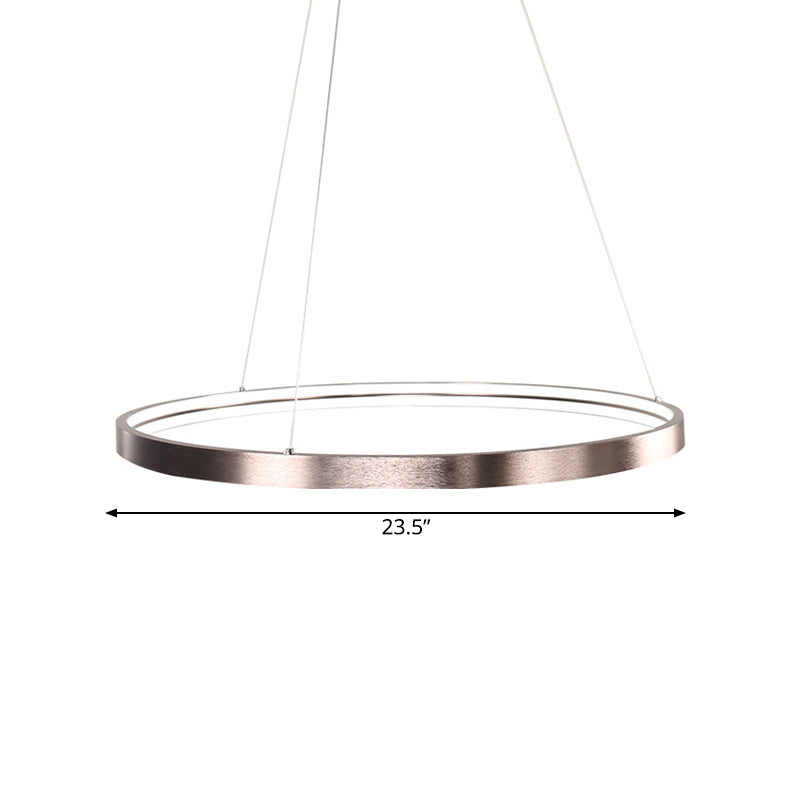 Circle Aluminum Chandelier Light Simplicity Polished Brown 16"/23.5" Wide LED Pendant Lighting in Warm/White/Natural Light Clearhalo 'Ceiling Lights' 'Chandeliers' 'Modern Chandeliers' 'Modern' Lighting' 1456469