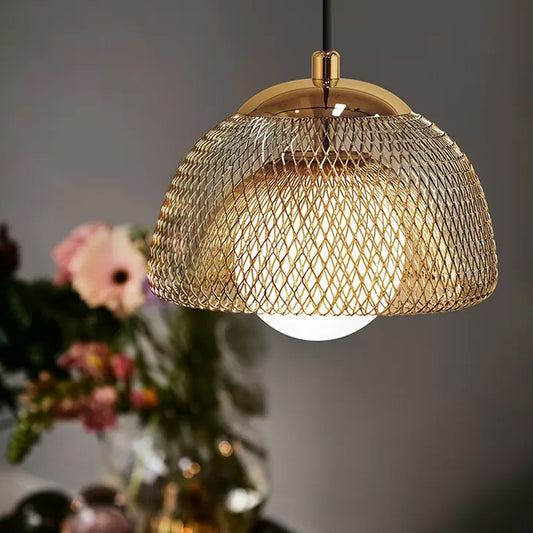 Opal Matte Glass Globe Pendant Light Vintage 12"/16" Wide 1 Light Hanging Lamp Kit with Dual Mesh Screen in Gold Gold 16" Clearhalo 'Ceiling Lights' 'Modern Pendants' 'Modern' 'Pendant Lights' 'Pendants' Lighting' 1456500