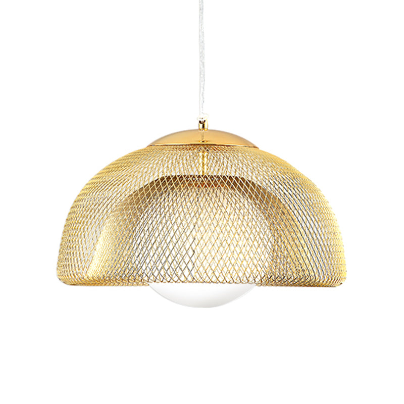 Opal Matte Glass Globe Pendant Light Vintage 12"/16" Wide 1 Light Hanging Lamp Kit with Dual Mesh Screen in Gold Clearhalo 'Ceiling Lights' 'Modern Pendants' 'Modern' 'Pendant Lights' 'Pendants' Lighting' 1456503