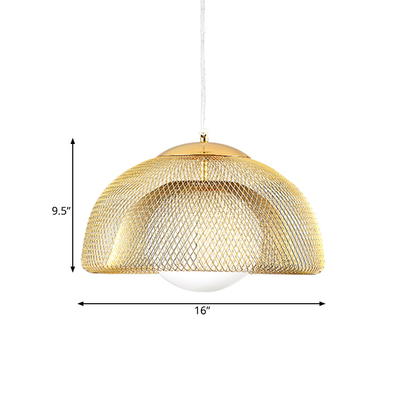 Opal Matte Glass Globe Pendant Light Vintage 12"/16" Wide 1 Light Hanging Lamp Kit with Dual Mesh Screen in Gold Clearhalo 'Ceiling Lights' 'Modern Pendants' 'Modern' 'Pendant Lights' 'Pendants' Lighting' 1456504