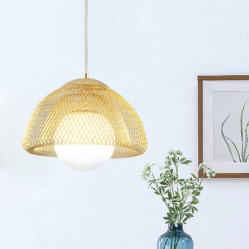Opal Matte Glass Globe Pendant Light Vintage 12"/16" Wide 1 Light Hanging Lamp Kit with Dual Mesh Screen in Gold Gold 12" Clearhalo 'Ceiling Lights' 'Modern Pendants' 'Modern' 'Pendant Lights' 'Pendants' Lighting' 1456505