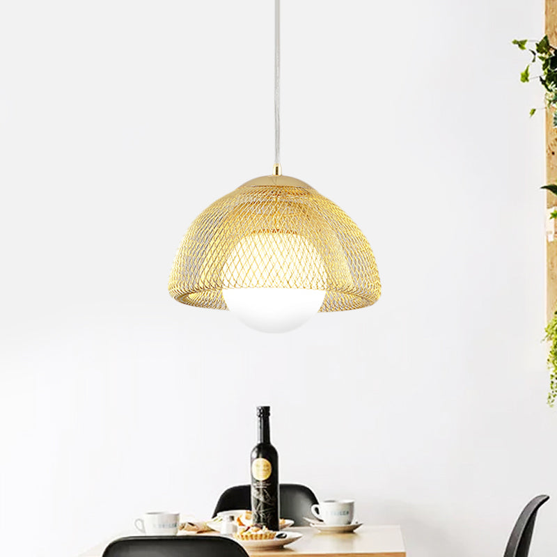 Opal Matte Glass Globe Pendant Light Vintage 12"/16" Wide 1 Light Hanging Lamp Kit with Dual Mesh Screen in Gold Clearhalo 'Ceiling Lights' 'Modern Pendants' 'Modern' 'Pendant Lights' 'Pendants' Lighting' 1456506