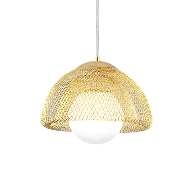 Opal Matte Glass Globe Pendant Light Vintage 12"/16" Wide 1 Light Hanging Lamp Kit with Dual Mesh Screen in Gold Clearhalo 'Ceiling Lights' 'Modern Pendants' 'Modern' 'Pendant Lights' 'Pendants' Lighting' 1456508