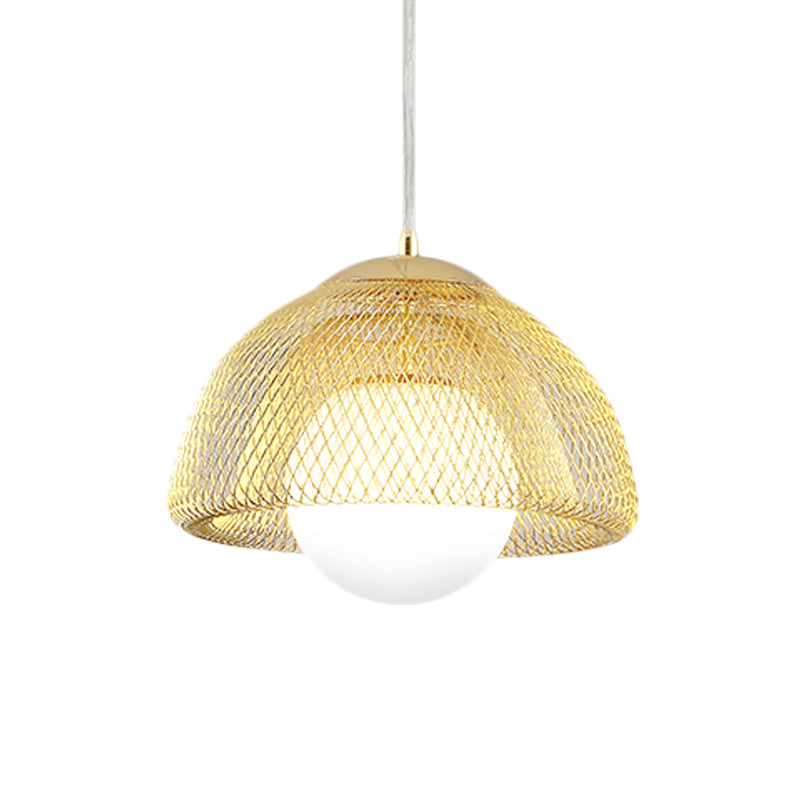 Opal Matte Glass Globe Pendant Light Vintage 12"/16" Wide 1 Light Hanging Lamp Kit with Dual Mesh Screen in Gold Clearhalo 'Ceiling Lights' 'Modern Pendants' 'Modern' 'Pendant Lights' 'Pendants' Lighting' 1456508