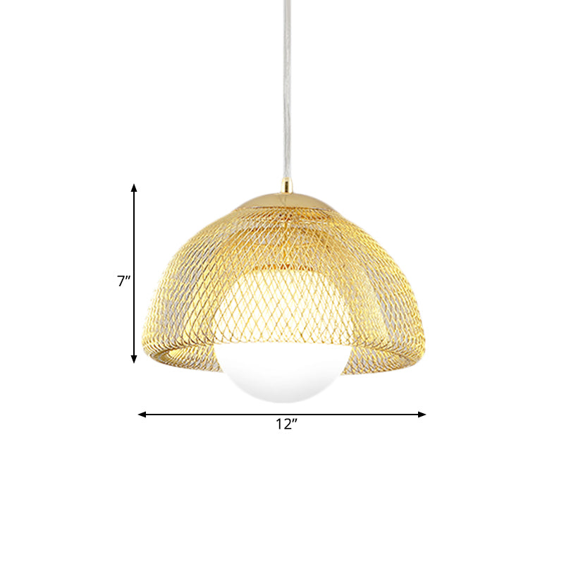 Opal Matte Glass Globe Pendant Light Vintage 12"/16" Wide 1 Light Hanging Lamp Kit with Dual Mesh Screen in Gold Clearhalo 'Ceiling Lights' 'Modern Pendants' 'Modern' 'Pendant Lights' 'Pendants' Lighting' 1456509