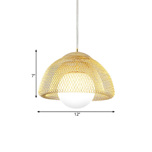 Opal Matte Glass Globe Pendant Light Vintage 12"/16" Wide 1 Light Hanging Lamp Kit with Dual Mesh Screen in Gold Clearhalo 'Ceiling Lights' 'Modern Pendants' 'Modern' 'Pendant Lights' 'Pendants' Lighting' 1456509