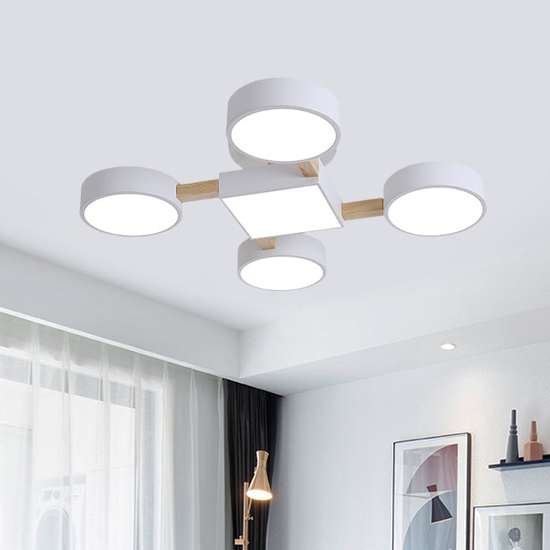 Nordic Branching Wood Ceiling Lighting LED Semi Flush Mount Light in White with Round-Square Shade for Bedroom Clearhalo 'Ceiling Lights' 'Close To Ceiling Lights' 'Close to ceiling' 'Semi-flushmount' Lighting' 1456563