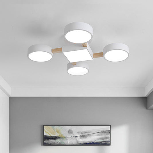 Nordic Branching Wood Ceiling Lighting LED Semi Flush Mount Light in White with Round-Square Shade for Bedroom Clearhalo 'Ceiling Lights' 'Close To Ceiling Lights' 'Close to ceiling' 'Semi-flushmount' Lighting' 1456564