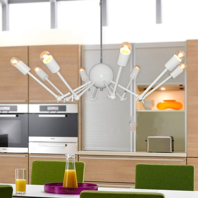White Extendable Spider Chandelier Modernist 8-Bulb Iron Pendant Light with Open Bulb Design White Clearhalo 'Ceiling Lights' 'Chandeliers' 'Modern Chandeliers' 'Modern' Lighting' 1456606