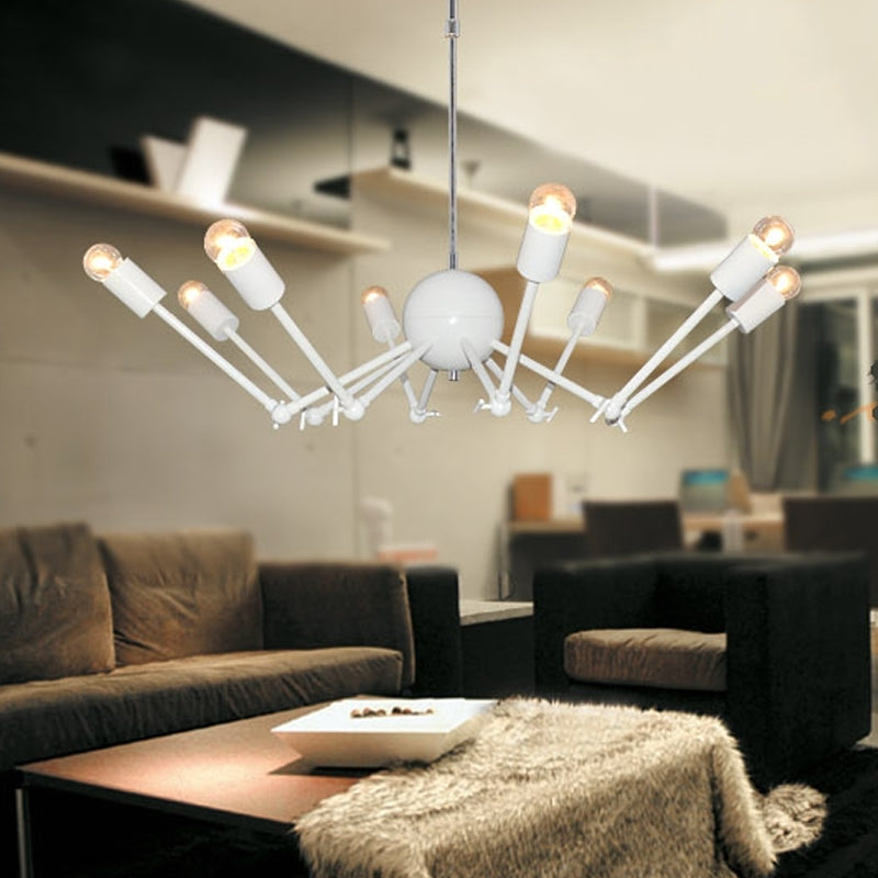 White Extendable Spider Chandelier Modernist 8-Bulb Iron Pendant Light with Open Bulb Design Clearhalo 'Ceiling Lights' 'Chandeliers' 'Modern Chandeliers' 'Modern' Lighting' 1456607