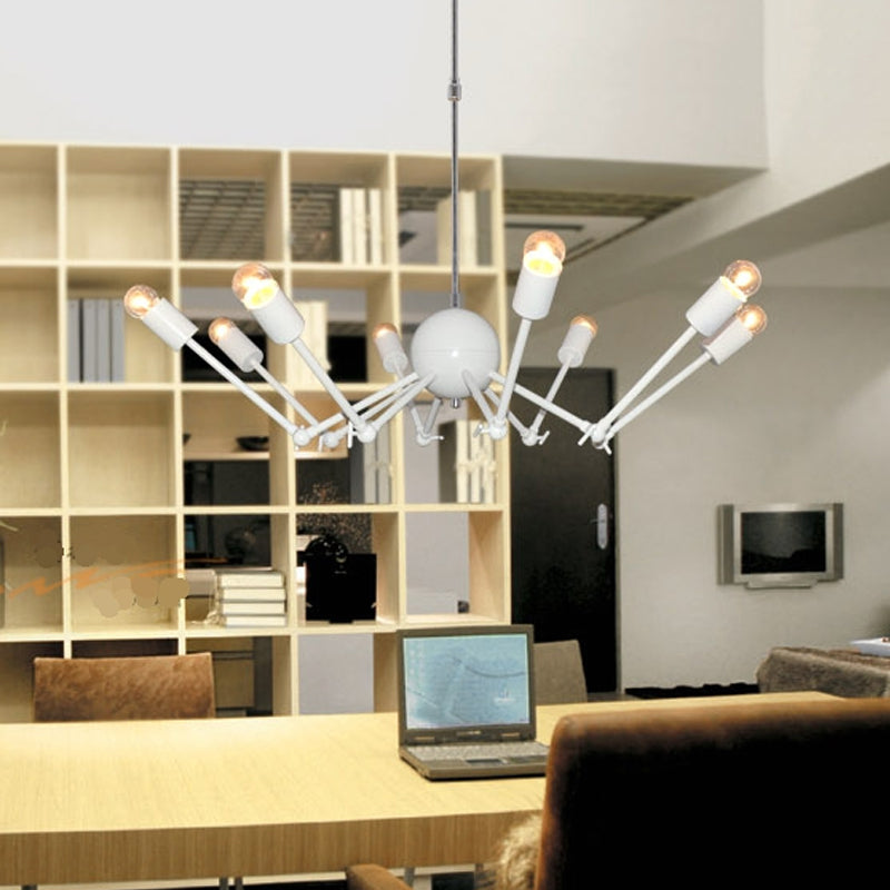 White Extendable Spider Chandelier Modernist 8-Bulb Iron Pendant Light with Open Bulb Design Clearhalo 'Ceiling Lights' 'Chandeliers' 'Modern Chandeliers' 'Modern' Lighting' 1456608